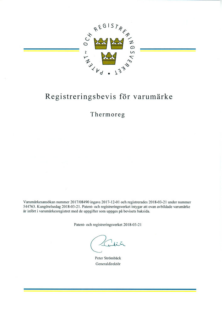 Регистрация торгового знака Thermoreg в Швеции