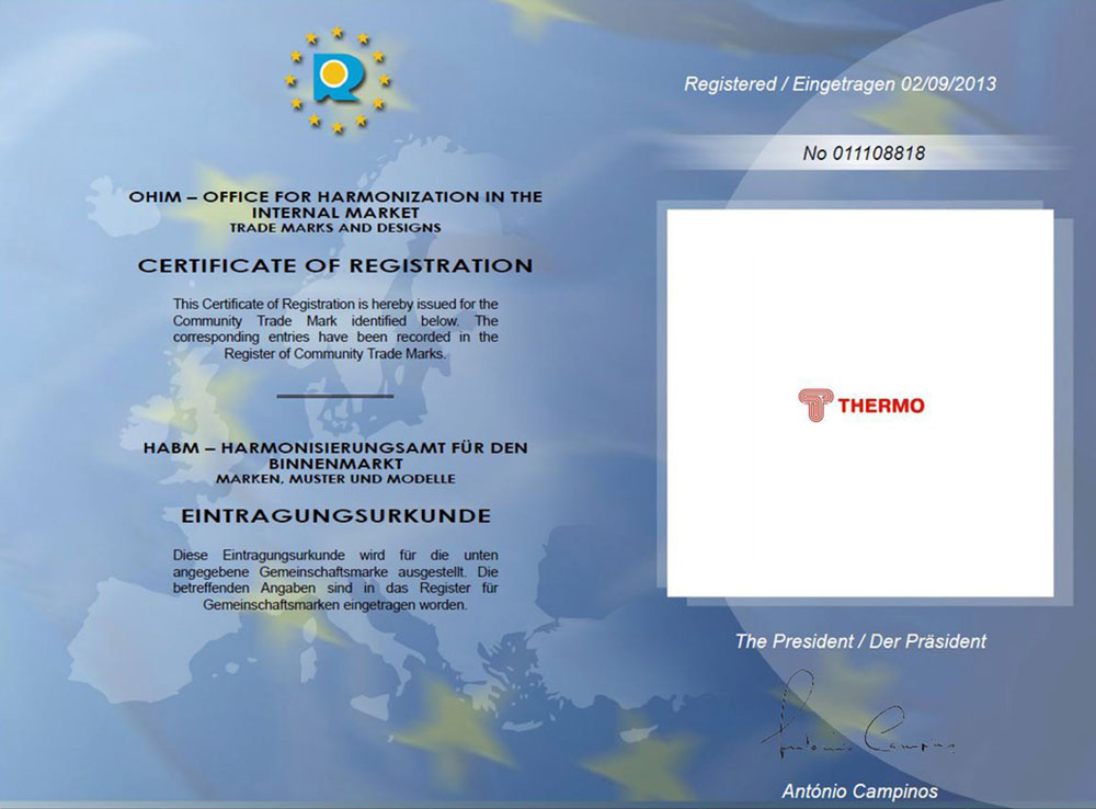 Европейская регистрация товарного знака Thermo