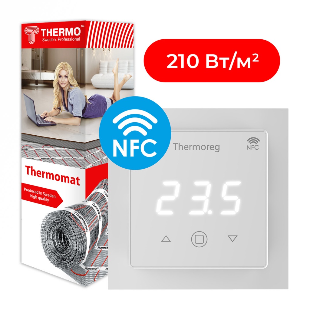 Комплект нагревательный мат Thermomat 210 Вт/м² + терморегулятор Thermoreg TI-700 NFC White