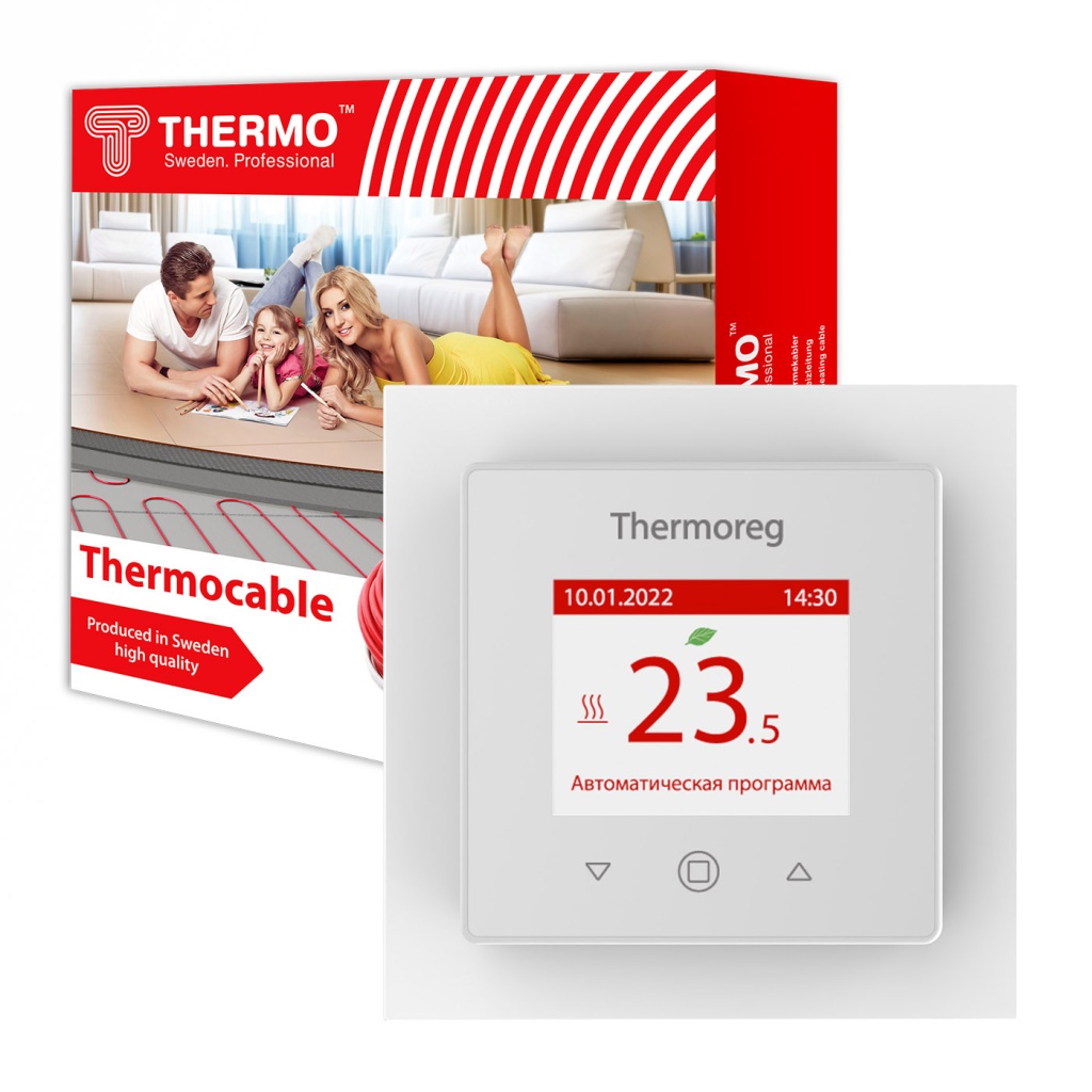 Комплект нагревательный кабель Thermocable + терморегулятор Thermoreg TI-970 White