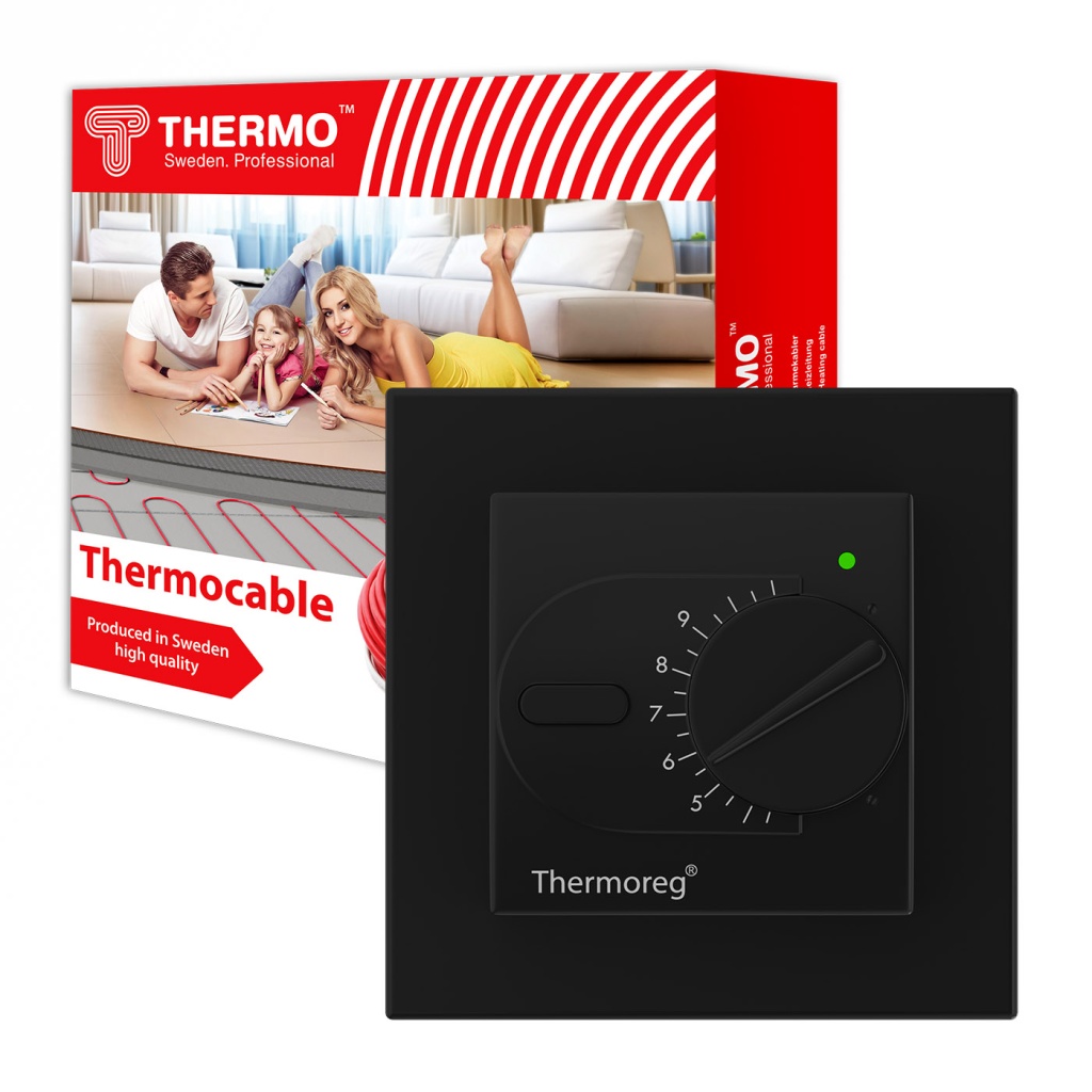 Комплект нагревательный кабель Thermocable + терморегулятор Thermoreg TI-200 Design Black