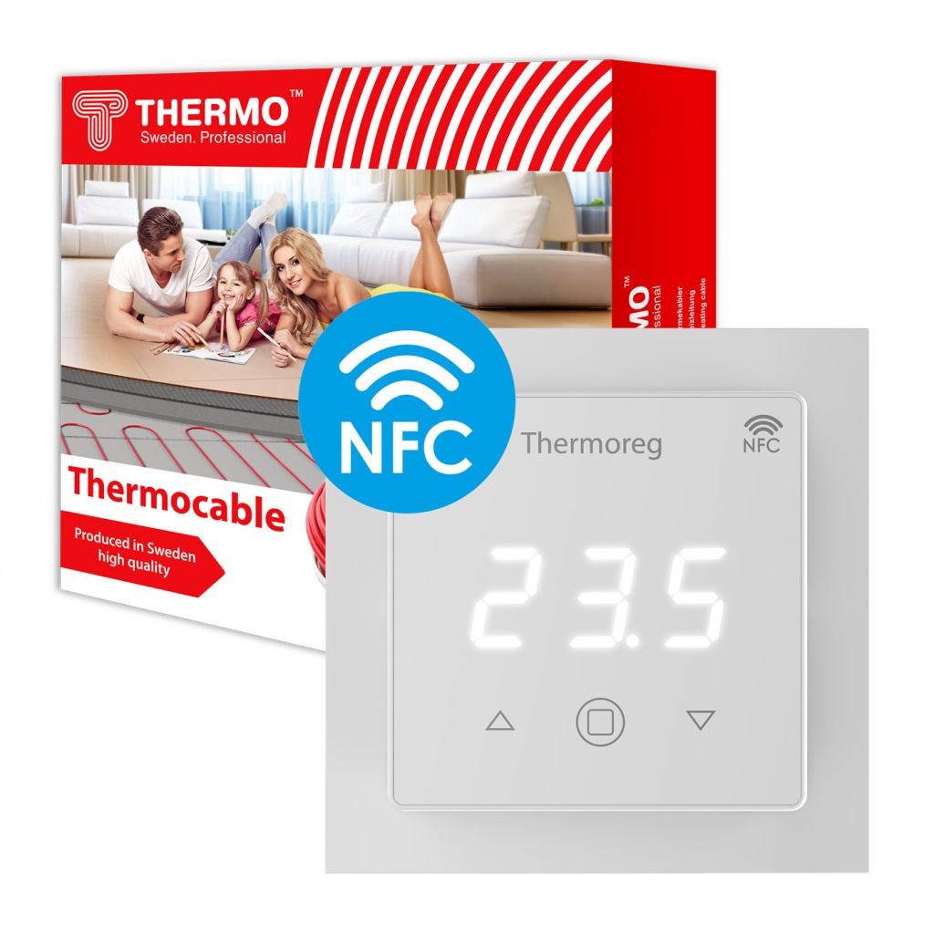 Комплект нагревательный кабель Thermocable + терморегулятор Thermoreg TI-700 NFC White