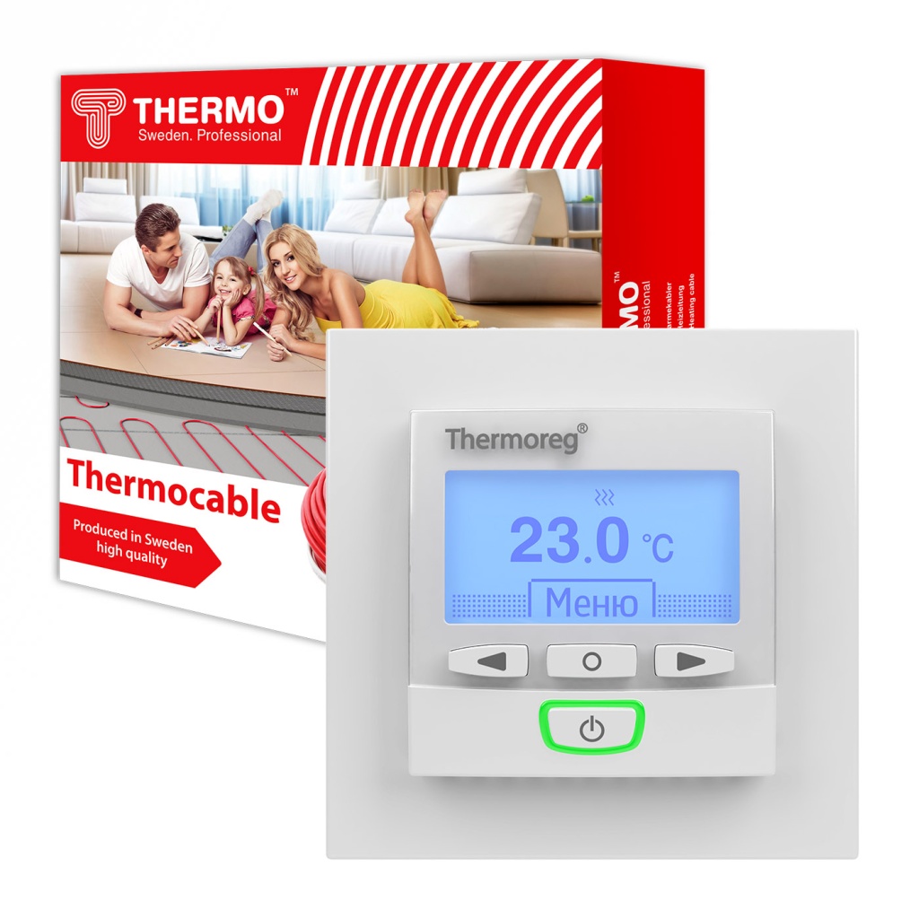 Комплект нагревательный кабель Thermocable + терморегулятор Thermoreg TI-950 Design