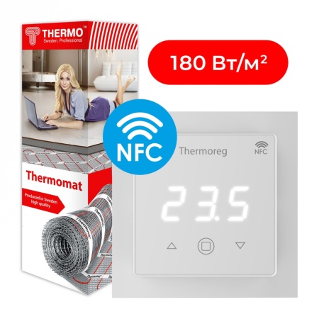 Комплект нагревательный мат Thermomat 180 Вт/м² + терморегулятор Thermoreg TI-700 NFC White