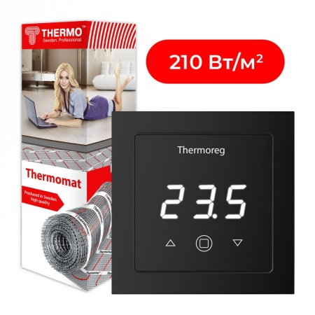 Комплект нагревательный мат Thermomat 210 Вт/м² + терморегулятор Thermoreg TI-300 Black
